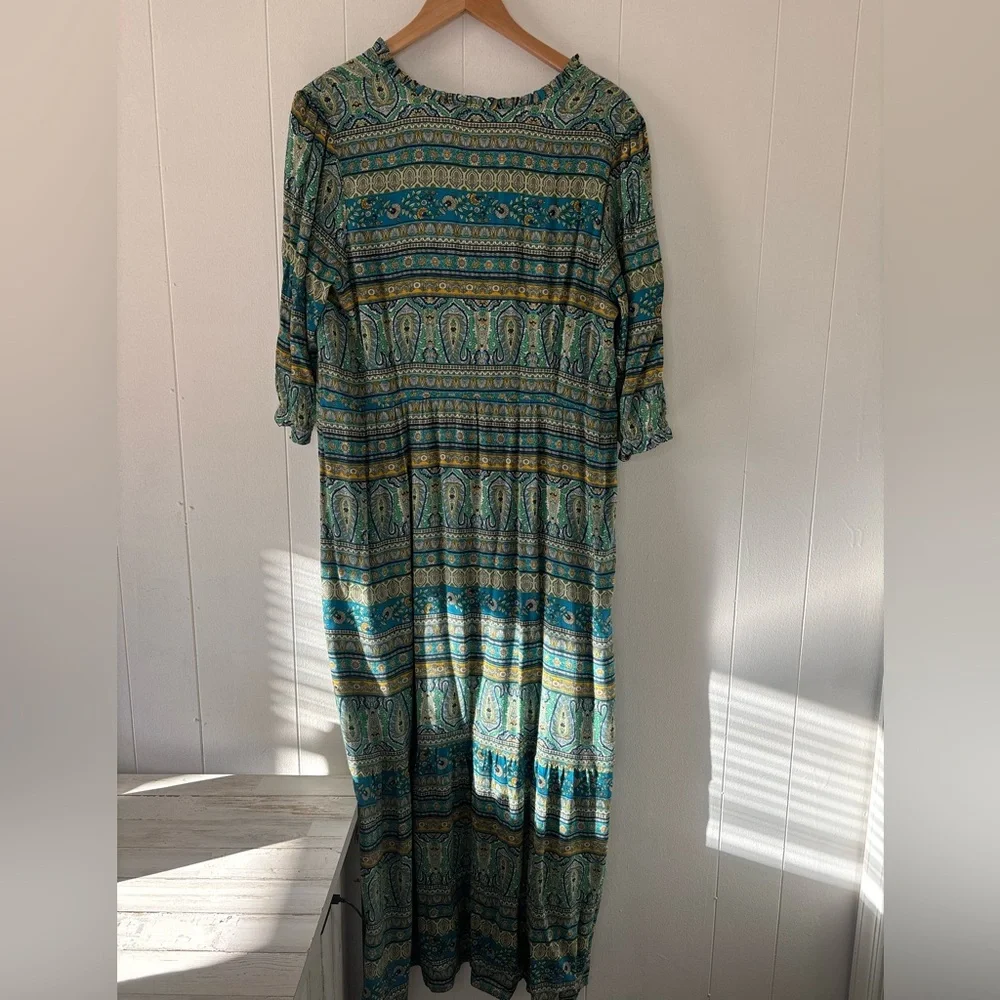 NEW J. Jill Floral Paisley Peasant Maxi Dress Puff Sleeve Blue Boho Size Medium - Picture 8 of 16
